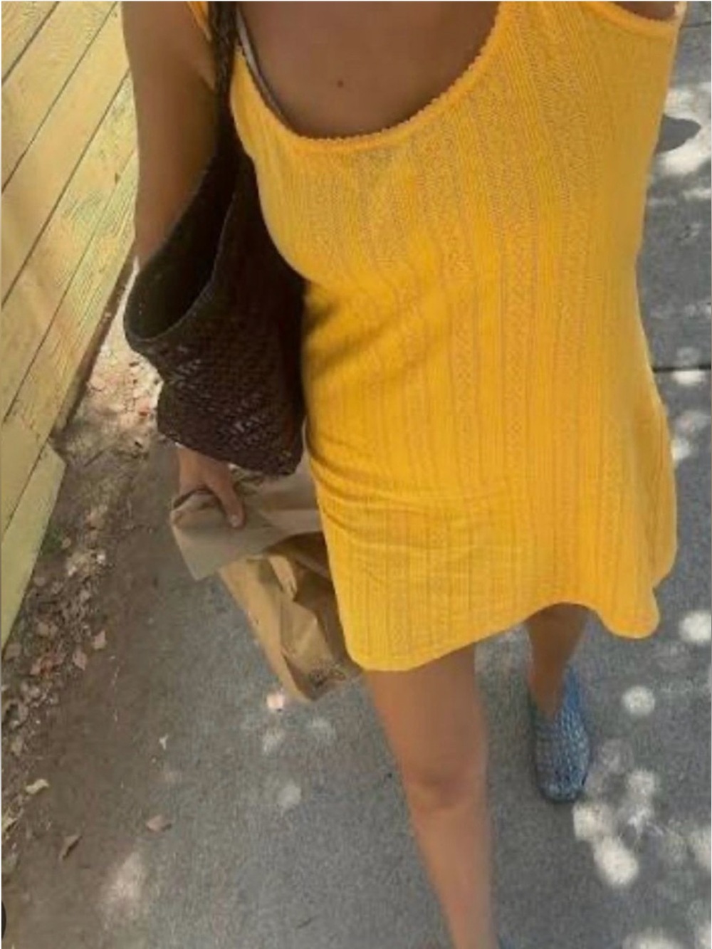 Doen Bright Yellow Ribbed Tank Mini Dress